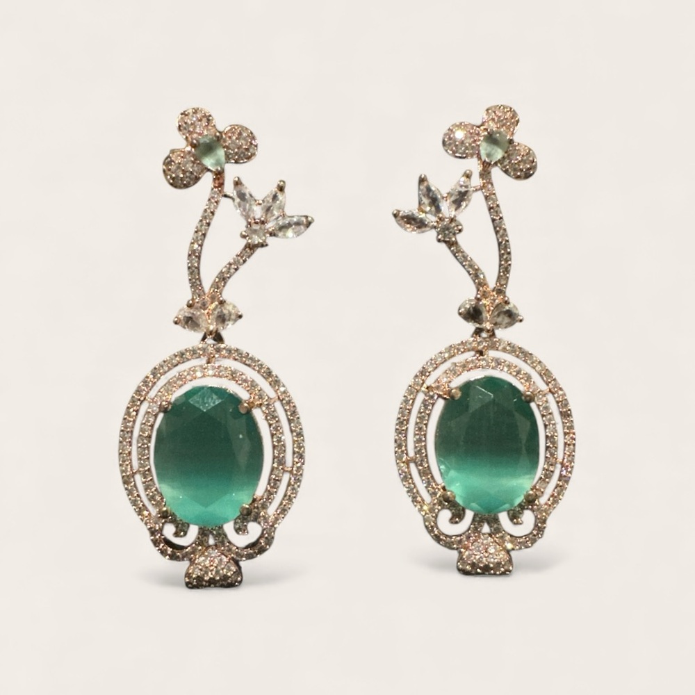 Elegant Green and Gold Floral Earrings